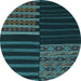 Round Machine Washable Patchwork Light Blue Transitional Rug, wshcon2710lblu