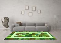 Machine Washable Abstract Green Contemporary Rug, wshcon2711grn