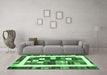 Machine Washable Abstract Emerald Green Contemporary Area Rugs in a Living Room,, wshcon2711emgrn