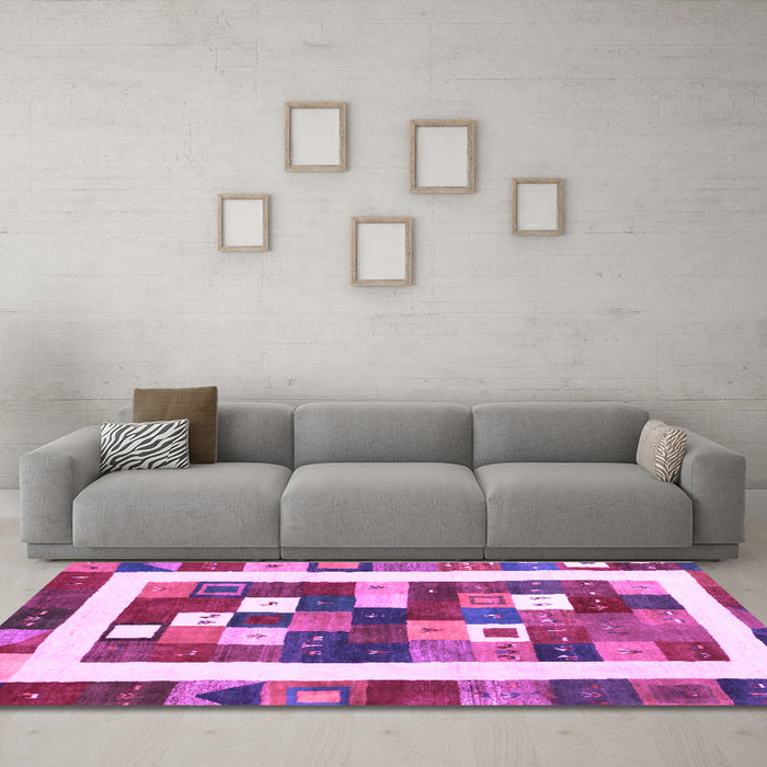 Machine Washable Abstract Purple Contemporary Area Rugs in a Living Room, wshcon2711pur