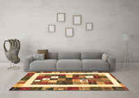 Machine Washable Abstract Brown Contemporary Rug, wshcon2711brn