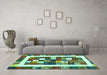 Machine Washable Abstract Turquoise Contemporary Area Rugs in a Living Room,, wshcon2711turq