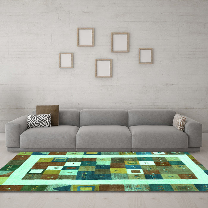 Machine Washable Abstract Turquoise Contemporary Area Rugs in a Living Room,, wshcon2711turq