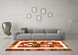 Machine Washable Abstract Orange Contemporary Area Rugs in a Living Room, wshcon2711org