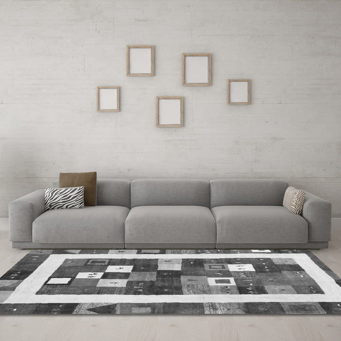 Machine Washable Abstract Gray Contemporary Rug in a Living Room,, wshcon2711gry