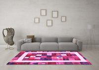 Machine Washable Abstract Pink Contemporary Rug, wshcon2711pnk