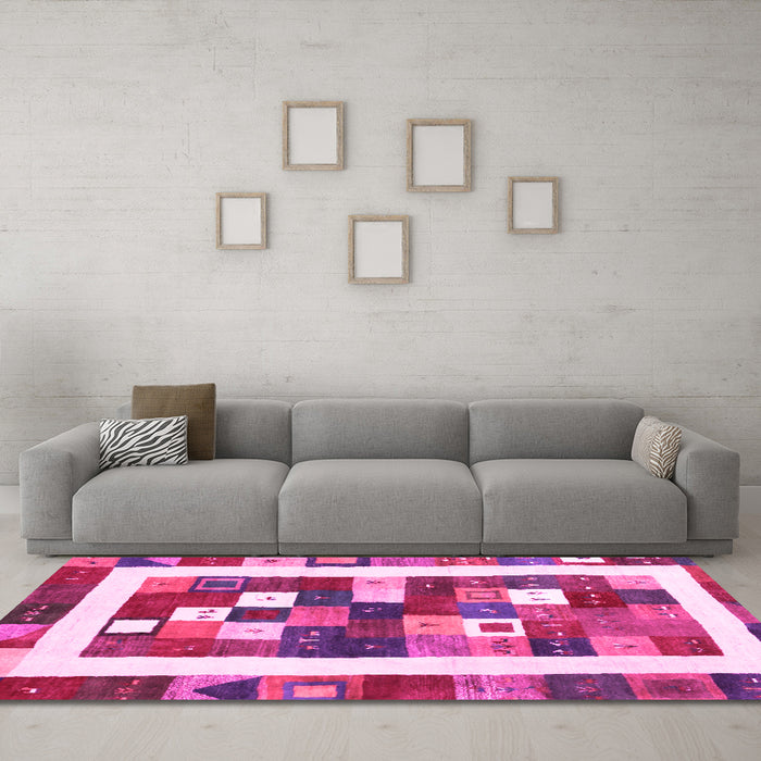 Machine Washable Abstract Pink Contemporary Rug in a Living Room, wshcon2711pnk
