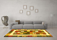 Machine Washable Abstract Yellow Contemporary Rug, wshcon2711yw