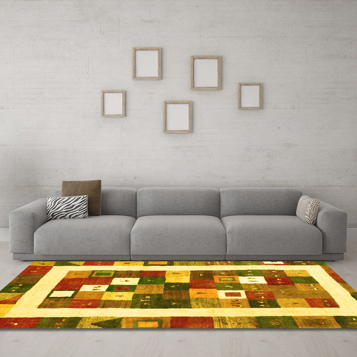 Machine Washable Abstract Yellow Contemporary Rug in a Living Room, wshcon2711yw
