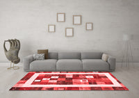 Machine Washable Abstract Red Contemporary Rug, wshcon2711red