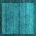 Square Machine Washable Abstract Turquoise Contemporary Area Rugs, wshcon2712turq