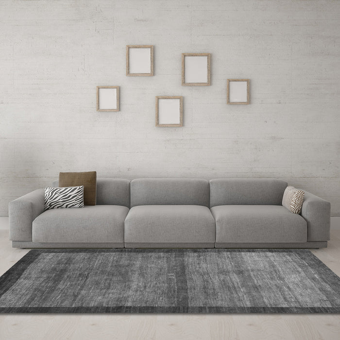 Machine Washable Abstract Gray Contemporary Rug in a Living Room,, wshcon2712gry