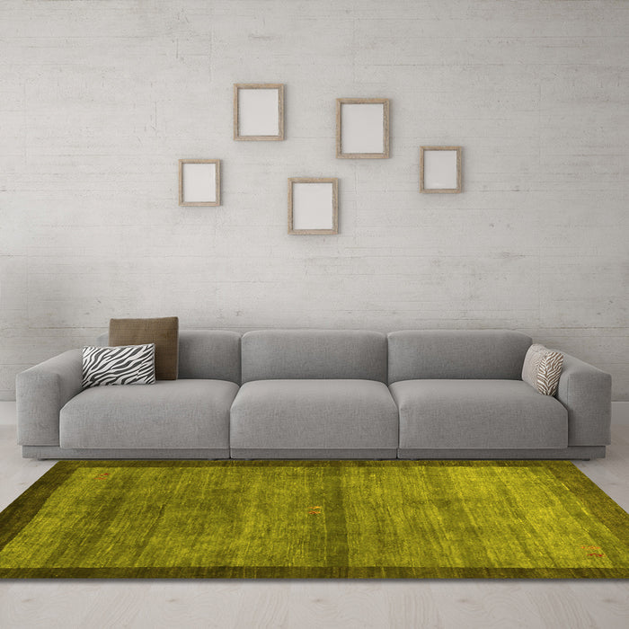 Machine Washable Abstract Yellow Contemporary Rug in a Living Room, wshcon2712yw