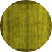 Round Abstract Yellow Contemporary Rug, con2712yw