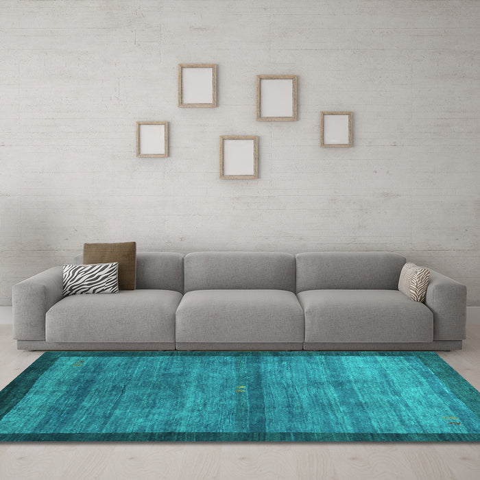 Machine Washable Abstract Turquoise Contemporary Area Rugs in a Living Room,, wshcon2712turq