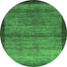 Round Machine Washable Abstract Emerald Green Contemporary Area Rugs, wshcon2712emgrn