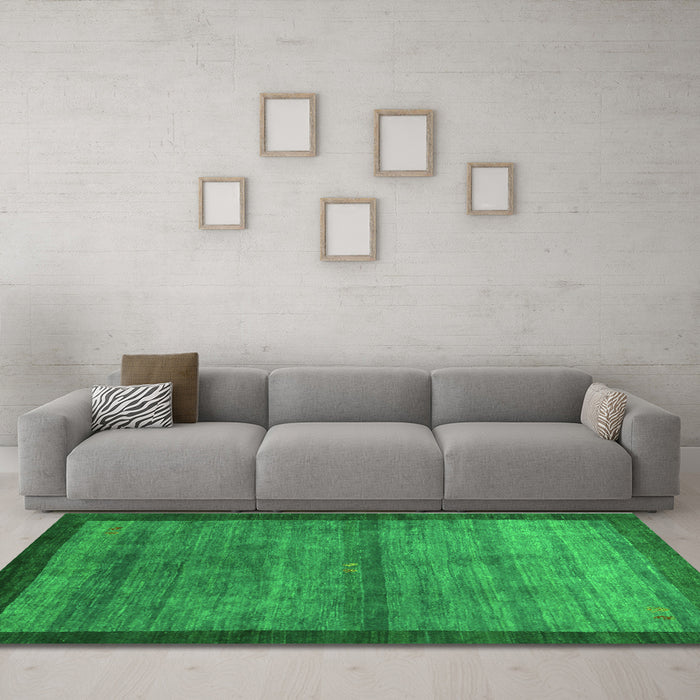 Machine Washable Abstract Green Contemporary Area Rugs in a Living Room,, wshcon2712grn