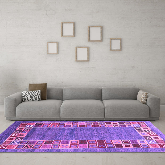 Machine Washable Abstract Purple Contemporary Area Rugs in a Living Room, wshcon2713pur