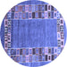 Round Abstract Blue Contemporary Rug, con2713blu