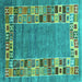 Square Machine Washable Abstract Turquoise Contemporary Area Rugs, wshcon2713turq