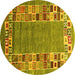 Round Abstract Yellow Contemporary Rug, con2713yw