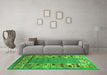 Machine Washable Abstract Green Contemporary Area Rugs in a Living Room,, wshcon2713grn