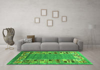 Machine Washable Abstract Green Contemporary Rug, wshcon2713grn