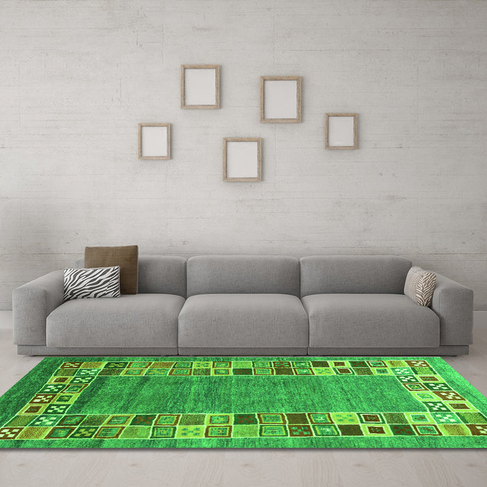 Machine Washable Abstract Green Contemporary Area Rugs in a Living Room,, wshcon2713grn