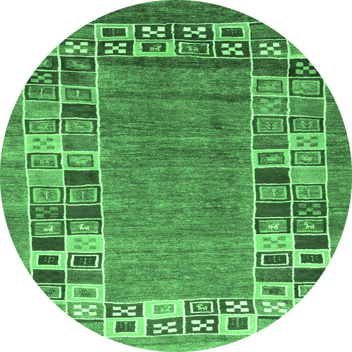 Round Machine Washable Abstract Emerald Green Contemporary Area Rugs, wshcon2713emgrn