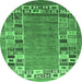 Round Machine Washable Abstract Emerald Green Contemporary Area Rugs, wshcon2713emgrn