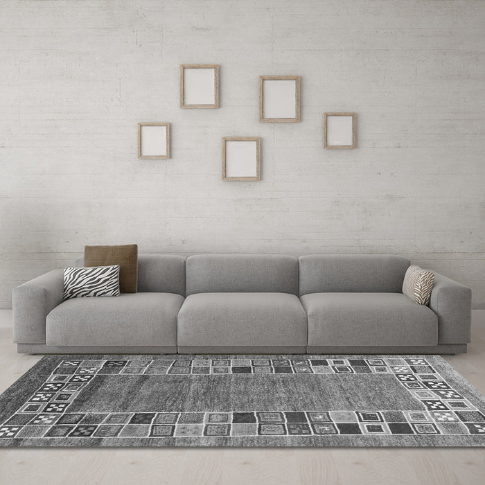 Machine Washable Abstract Gray Contemporary Rug in a Living Room,, wshcon2713gry