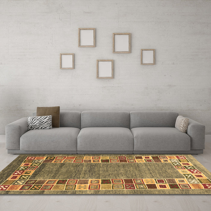 Machine Washable Abstract Brown Contemporary Rug in a Living Room,, wshcon2713brn