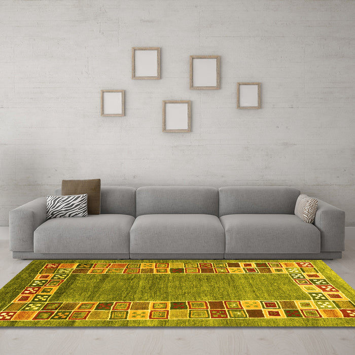 Machine Washable Abstract Yellow Contemporary Rug in a Living Room, wshcon2713yw