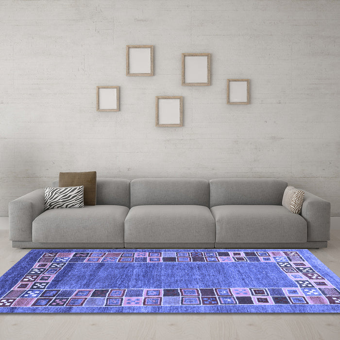 Machine Washable Abstract Blue Contemporary Rug in a Living Room, wshcon2713blu