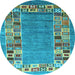 Round Abstract Light Blue Contemporary Rug, con2713lblu