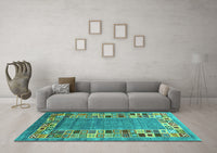 Machine Washable Abstract Turquoise Contemporary Rug, wshcon2713turq