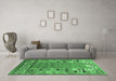 Machine Washable Abstract Emerald Green Contemporary Area Rugs in a Living Room,, wshcon2713emgrn