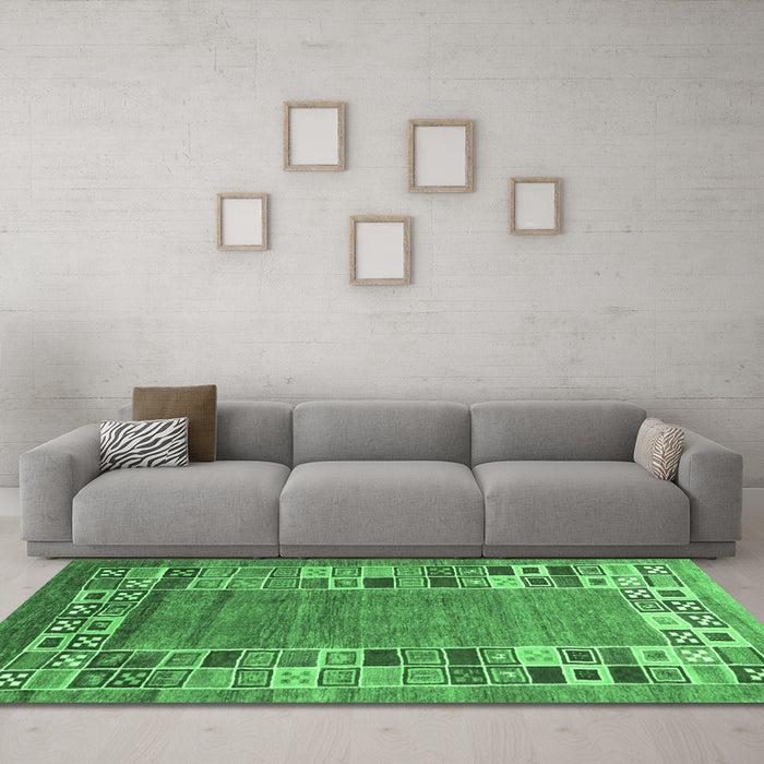 Machine Washable Abstract Emerald Green Contemporary Area Rugs in a Living Room,, wshcon2713emgrn
