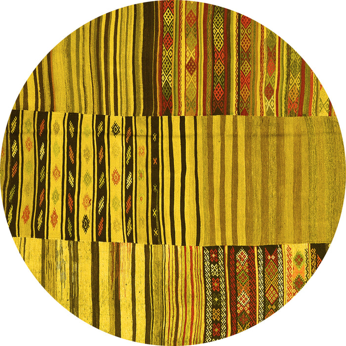 Round Machine Washable Patchwork Yellow Transitional Rug, wshcon2714yw