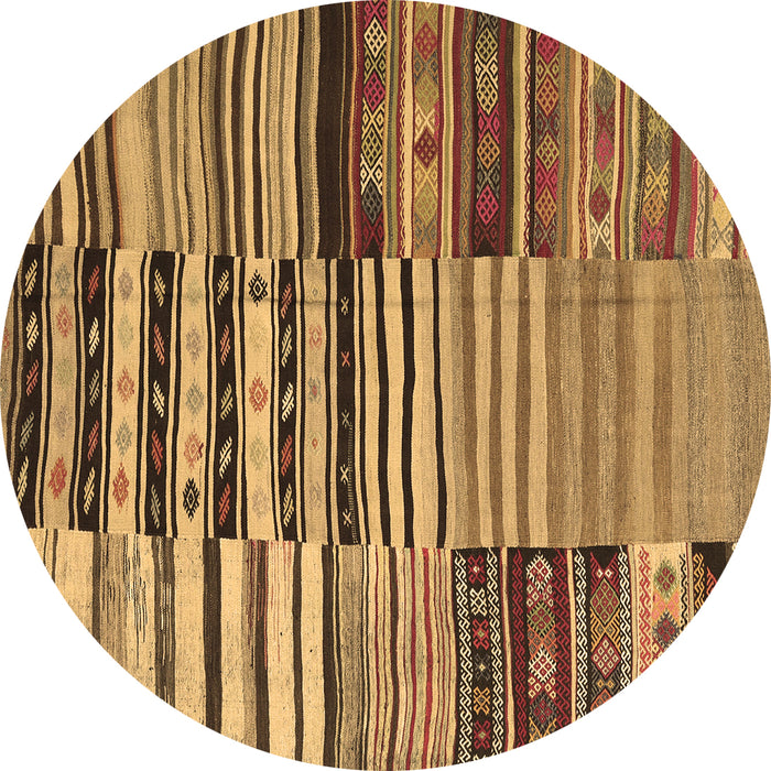 Round Machine Washable Patchwork Brown Transitional Rug, wshcon2714brn