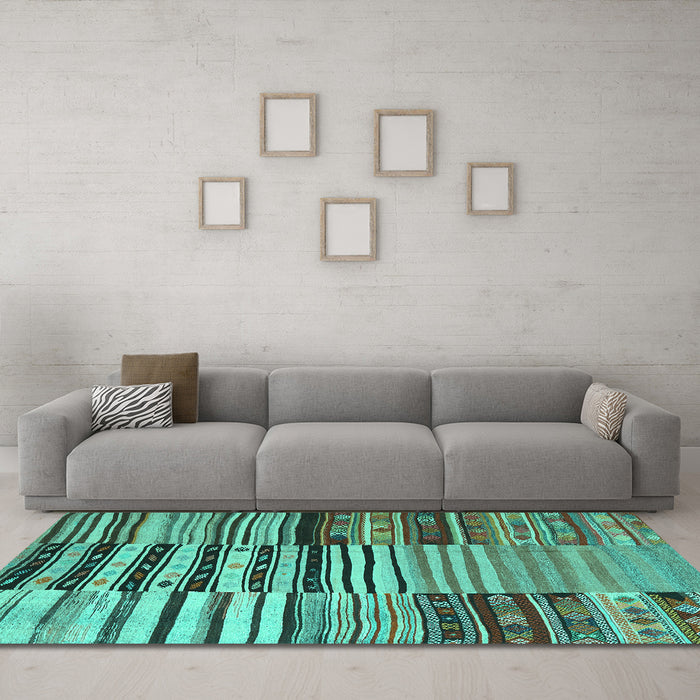 Machine Washable Patchwork Turquoise Transitional Area Rugs in a Living Room,, wshcon2714turq