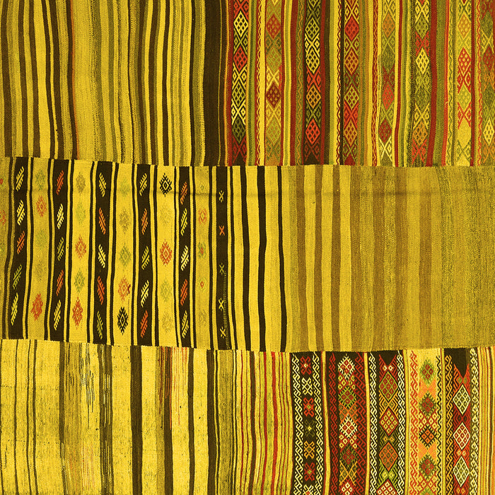 Square Machine Washable Patchwork Yellow Transitional Rug, wshcon2714yw