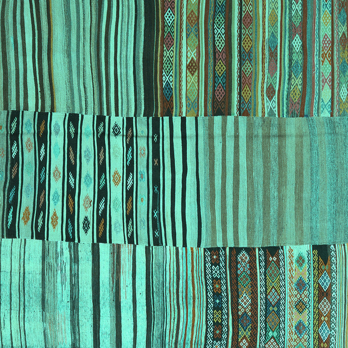 Square Machine Washable Patchwork Turquoise Transitional Area Rugs, wshcon2714turq