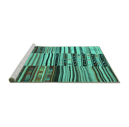 Sideview of Machine Washable Patchwork Turquoise Transitional Area Rugs, wshcon2714turq