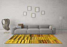 Machine Washable Patchwork Yellow Transitional Rug in a Living Room, wshcon2714yw