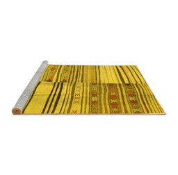 Sideview of Machine Washable Patchwork Yellow Transitional Rug, wshcon2715yw
