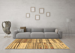 Machine Washable Patchwork Brown Transitional Rug in a Living Room,, wshcon2715brn
