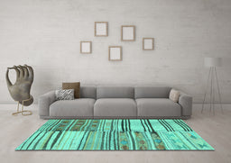 Machine Washable Patchwork Turquoise Transitional Area Rugs in a Living Room,, wshcon2715turq