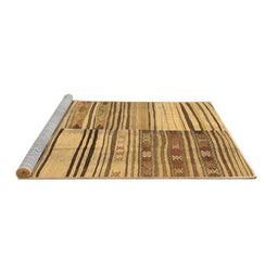 Sideview of Machine Washable Patchwork Brown Transitional Rug, wshcon2715brn
