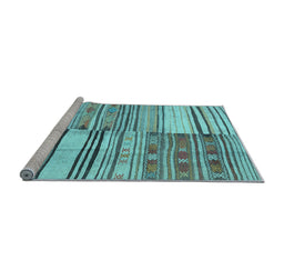 Sideview of Machine Washable Patchwork Light Blue Transitional Rug, wshcon2715lblu